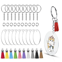 DIY Blanks Vinyl Charm Keychain Making Kit, Including Iron Split Key Ring, Acrylic Disc & Faux Suede Tassel Pendants, Mixed Color, 120Pcs/bag