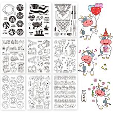 GLOBLELAND 9Sheet Animals and Coffee Art Clear Stamp Summer and Heros Silicone Clear Stamp Baby Toy and Bookcase Rubber Stamps for Scrapbook Journal Card Making