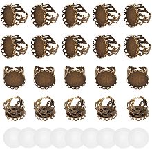 NBEADS 100 Pcs DIY Blank Dome Finger Ring Making Kit, Cuff Iron Filigree Ring Settings with Glass Cabochons Antique Bronze Oval Blank Bezel Rings for Jewelry Making Memorial Photo Charms