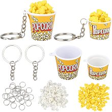 OLYCRAFT 49Pcs Popcorn Keychain Accessorie Popcorn Cup Keychain Making Kit Mini Cup Pendant Charms with Iron Keychain Findings Rings for Key Chain DIY