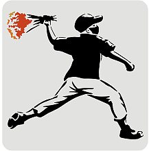 FINGERINSPIRE Flower Thrower Banksy Stencil 11.8x11.8inch Flower Thrower by Banksy Stencil Plastic Graffiti Prints Stencil Reusable Stencils for Painting on Wood, Floor, Wall, DIY Home Decor