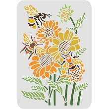 FINGERINSPIRE Sunflower Flower Stencils Bee Stencil 11.7x8.3 inch Plastic Sunflower Bee Painting Stencil Flower Bee Pattern Stencils Reusable DIY Home Decor Stencil for Painting on Wood, Floor, Wall