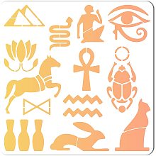 GORGECRAFT 12"X12"Egyptian Symbol Stencil Hieroglyphic Pyramid Animal Eye Pattern Reusable Plastic Drawing Painting Stencils Template for Painting on Card Wall Canvas Crafts DIY Home Decor