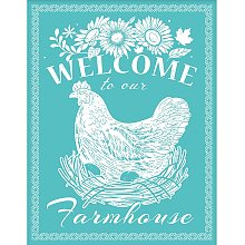 OLYCRAFT 2Pcs Farmhouse Self-Adhesive Silk Screen Printing Stencil Reusable Hen Mesh Stencils for DIY Home Decor T-Shirt Pillow Fabric Bags - 11x8.6 Inch