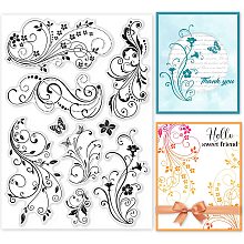 GLOBLELAND Flower Vine Lace Clear Stamps Decorative Flourish Butterfly Silicone Clear Stamp Seals for Cards Making DIY Scrapbooking Photo Journal Album Decoration, 21x14.8cm/8.3x5.8inch