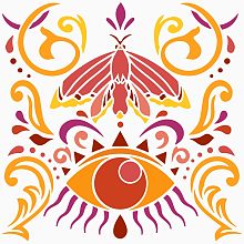 FINGERINSPIRE Moth Stencil 11.8x11.8 inch Devil's Eye Drawing Painting Stencils Plastic Moth Evil Eye Flowers Vines Pattern Stencil Large Reusable DIY Stencils for Journal Paper Scrapbook Wall Craft