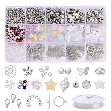 Arricraft DIY Jewelry Set Making Kits, Including Glass Pearl & Seed Beads, Arricraft & Arricraft Plastic Beads, Acrylic Beads, Alloy Clasps, Iron End Chain & Jump Ring, Elastic Crystal Thread, Platinum, Beads: 620~660pcs/set