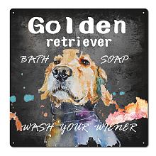 CAEATCABIN Golden Retriever Bath Soap Wash Your Wiener Signs Dogs Metal Tin Square Vintage Sign for Home Bathroom Wall Decoration 12 x 12 Inch