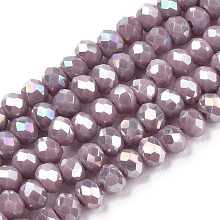 Electroplate Glass Beads Strands, Opaque Solid Color, AB Color Plated, Faceted, Rondelle, Rosy Brown, 2x1.5mm, Hole: 0.4mm, about 195pcs/strand, 11 inch(27.5cm)