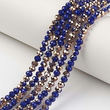 Honeyhandy Electroplate Opaque Glass Beads Strands, Half Copper Plated, Faceted, Rondelle, Royal Blue, 3x2mm, Hole: 0.8mm, about 165~169pcs/strand, 15~16 inch(38~40cm)