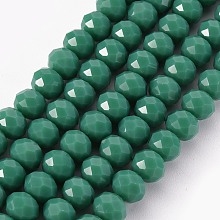 Honeyhandy Opaque Solid Color Glass Beads Strands, Faceted, Rondelle, Light Sea Green, 8x6mm, Hole: 1mm, about 72pcs/strand, 16.14 inch(41cm)