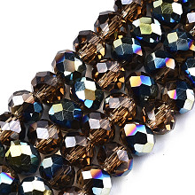 Honeyhandy Electroplate Transparent Glass Beads Strands, Half Multi-color Plated, Faceted, Rondelle, Peru, 8x6mm, Hole: 1mm, about 72pcs/strand, 16.14 inch(41cm)