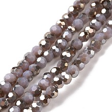 Honeyhandy Faceted Round Half Rainbow Plated Electroplate Glass Beads Strands, Plum, 4mm, Hole: 1mm, about 100pcs/strand, 14.9 inch