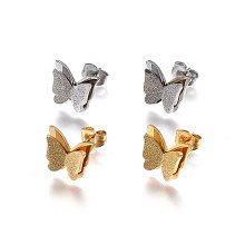 Honeyhandy 304 Stainless Steel Stud Earrings, Hypoallergenic Earrings, Textured, Butterfly, Mixed Color, 10x12x3.5mm, Pin: 0.8mm