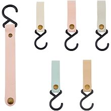 SUPERFINDINGS 5Pcs 5 Colors S-Shaped Hooks Shelf Hooks Hangers with Light Color PU Leather Straps Multifunctional Iron Oudoor Camping Hook Hangers