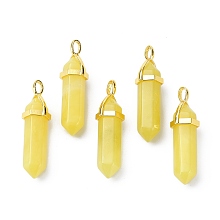 Honeyhandy Natural Peridot Pointed Pendants, with Random Brass Pendant Hexagon Bead Cap Bails, Golden, Bullet, 38.5~40x12~12.5x10~11mm, Hole: 3x4.5mm