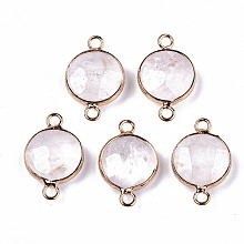 Honeyhandy Quartz Crystal Links Connectors, with Light Gold Plated Brass Findings, Faceted, Flat Round, 23~24x15~15x5~6mm, Hole: 2mm