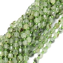 Honeyhandy Natural Prehnite Beads Strands, with Seed Beads, Faceted, Bicone, Double Terminated Point Prism Beads, 5~7x6mm, Hole: 0.8mm, about 48pcs/strand, 15.55''(39.5cm)