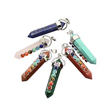 ARRICRAFT 10PCS Point Shape Mixed Stone Yoga Chakra Jewelry Platinum Plated Brass Gemstone Big Pendants