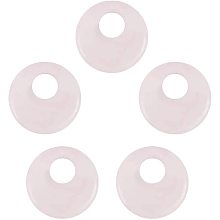 Arricraft 5pcs Gemstone Beads, Rose Quartz Pendants, Flat Round Donut Stone Beads Pendants for Jewelry Making