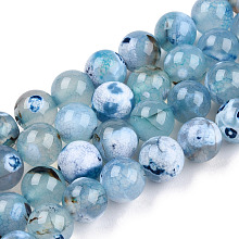 Honeyhandy Natural Fire Crackle Agate Beads Strands, Dyed, Round, Dodger Blue, 8mm, Hole: 1mm, about 46~48pcs/strand, 14.56 inch~15.15 inch