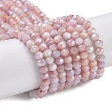 Honeyhandy Faceted Electroplated Glass Beads Strands, AB Color Plated, Rondelle, Pink, 4x3mm, Hole: 0.9mm, about 112pcs/strand, 16.14''(41cm)