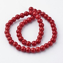 Honeyhandy Opaque Solid Color Glass Beads Strands, Round, FireBrick, 6mm, Hole: 1mm, about 52pcs/strand, 11.4 inch