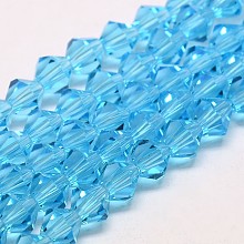 Honeyhandy Imitate Austrian Crystal Bicone Glass Beads Strands, Grade AA, Faceted, Deep Sky Blue, 3x3mm, Hole: 1mm, about 120~125pcs/strand, 14.8 inch