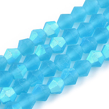 Honeyhandy Imitate Austrian Crystal Bicone Frosted Glass Beads Strands, Grade AA, Faceted, Deep Sky Blue, 4x4mm, Hole: 1mm, about 87~89pcs/strand, 13.19~13.39 inch(33.5~34cm)