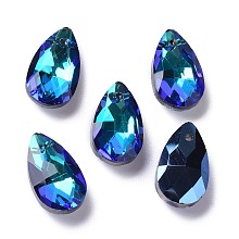 Honeyhandy Faceted Teardrop Glass Pendants, Blue Violet, 16x9x5mm, Hole: 1mm