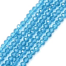 Honeyhandy Transparent Glass Beads Strands, Faceted, Rondelle, Dark Cyan, 3x2mm, Hole: 0.5mm, about 160~165pcs/strand, 15.35 inch~15.75 inch(39~40cm)