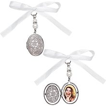 SUPERFINDINGS 2Pcs Wedding Bouquet Charm Oval Bridal Wedding Bouquet Photo Charms 316 Stainless Steel Locket Pendants Decoration 75mm Memorial Angel Photo Charm for Engagement Bridal Party Decor