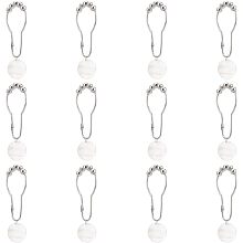 12 Pcs Shower Curtain Rings, Creamy White Iron Shell Curtain Hooks Decorative Shower Curtain Rings with Flat Round Pendants for Bathroom Shower Curtain Rod