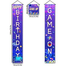 Arricraft 3 Pcs/Set Happy Birthday Game ON Banner Door Hanging Banner Hanging Decorations Welcome Couplet Sign Set for Birthday Party Front Door Decor 70.8x11.8in