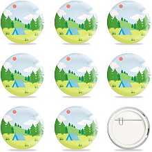 GLOBLELAND 9 Pcs Camp Icon Pinback Buttons Brooch for Adults, Kids, Men or Women, 2-1/4 Inch Camping Activities Round Button Pin