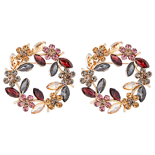 DICOSMETIC Flower Wreath Colorful Rhinestone Brooch, Alloy Lapel Pin for Backpack Clothes, Light Gold, 41x41.5x14mm