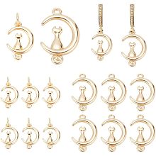 Arricraft 16 Pcs Moons with Cat Charms, 2 Sizes Golden Brass Cat On Moons Pendants with Hole Beautiful Animal Earring Ornaments for Jewelry Necklaces Making