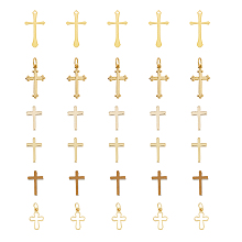 SUPERFINDINGS 36Pcs 6 Styles Small Cross Charms 18K Gold Plated Brass Cross Pendants Jesus Christ Cross Charms Pendants for Jewelry Making Crafting Findings Handmade Craft DIY,Hole: 1~3mm