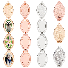 AHANDMAKER 3 Pcs Oval Shape Locket Pendants, 3 Colors Photo Frame Charms DIY Locket Charms Pendants with Flower Locket Necklace for Women That Hold Pictures DIY Memorial Necklace Jewelry Making