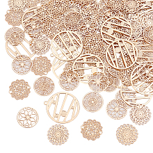 HOBBIESAY 100pcs 5 Style Brass Filigree Connector Charm 13-22mm Round Etched Metal Joiners Links Embellishments Light Gold Hollow Pendants for DIY Hairpin Headwear Earring Necklace, Hole: 1.2mm