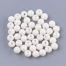 Honeyhandy Opaque Plastic Beads, Round, Creamy White, 6x5.5mm, Hole: 1.8mm, about 4790pcs/500g