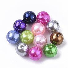 Honeyhandy Fluorescent Plastic Beads, ABS Plastic Imitation Pearl Beads, with Glitter Powder, Round, Mixed Color, 9.5x10mm, Hole: 1.5mm, about 950pcs/500g