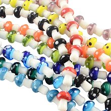 Pandahall Elite 200pcs Mushroom Lampwork Beads Assorted-Color Mushroom Millefiori Beads Glass Spacer Loose Beads for Jewelry Making and Home Decors