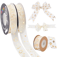 PandaHall Elite 30 Yards Organza Gift Ribbon, 3 Rolls 1" Wide Sheer Gift Wrapping Ribbon Golden Flower Hear Star Craft Ribbon Christmas Decoration Ribbon for Gift Wrapping, Hair Bow, Craft Wide Sheer Gift Wrapping Ribbon Golden Flower Hear Star Craft Ribbon Christmas Decoration Ribbon for Gift Wrapping, Hair Bow, Craft