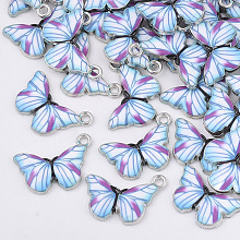 Honeyhandy Printed Alloy Pendants, with Enamel, Butterfly, Platinum, Colorful, 13.5x20x2mm, Hole: 1.6mm