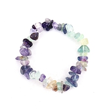 Natural Fluorite Chips Beaded Stretch Bracelet for Women, 6-3/4~8-5/8 inch(17~22cm)