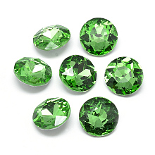 Honeyhandy Pointed Back Glass Rhinestone Cabochons, Back Plated, Faceted, Flat Round, Light Green, 8x3.5mm