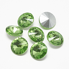 Honeyhandy Pointed Back Glass Rhinestone Cabochons, Rivoli Rhinestone, Back Plated, Faceted, Cone, Peridot, 16x7.5~8mm