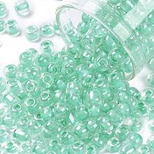 Honeyhandy 6/0 Glass Seed Beads, Transparent Inside Colours Luster, Round Hole, Round, Dark Turquoise, 6/0, 4~5x2.5~4.5mm, Hole: 1.2mm, about 4500pcs/bag