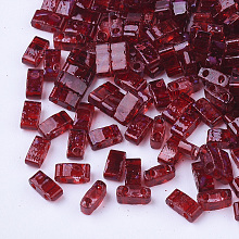 Honeyhandy 2-Hole Transparent Glass Seed Beads, Antique Style, Rectangle, Dark Red, 4.5~5.5x2x2~2.5mm, Hole: 0.5~0.8mm